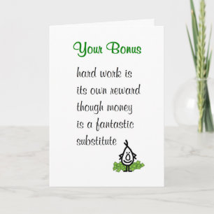Je bonus - een grappig gedicht dat een bonus verge kaart