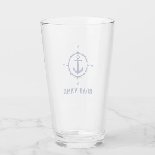 Je boot Name Navy Blue Compass Anchor Glas (Achterkant)