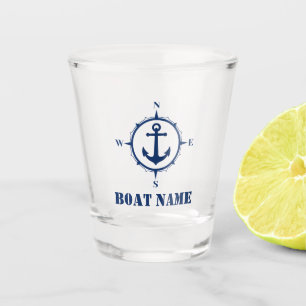 Je boot Name Navy Blue Compass Anchor Shot Glas