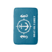 Je boot of familienaam Seahorse Anchor Aqua Blue Badmat (Voorkant Verticaal)