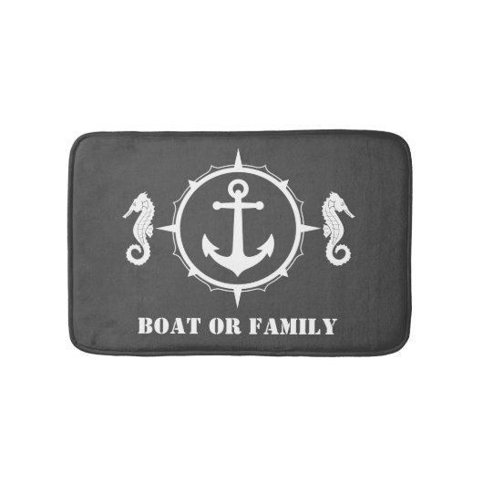 Je boot of familienaam Seahorse Anchor Grey Badmat (Voorkant)