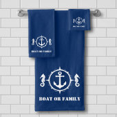 Je boot of familienaam Seahorse Anchor Navy Blue Bad Handdoek