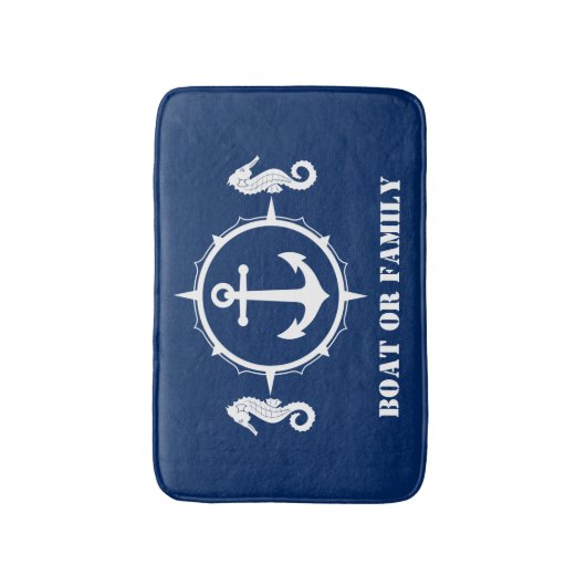 Je boot of familienaam Seahorse Anchor Navy Blue Badmat (Voorkant Verticaal)