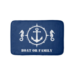 Je boot of familienaam Seahorse Anchor Navy Blue Badmat
