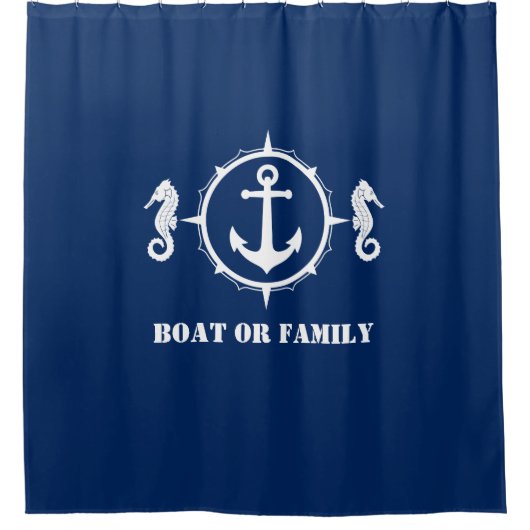 Je boot of familienaam Seahorse Anchor Navy Blue Douchegordijn (Voorkant)