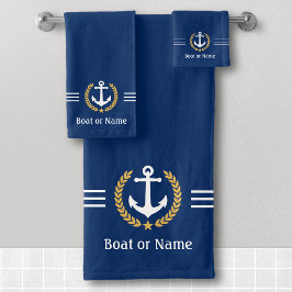 Je boot of naam Anchor Gold Laurel Stripes Navy Bad Handdoek