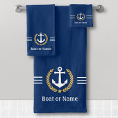 Je boot of naam Anchor Gold Laurel Stripes Navy Bad Handdoek