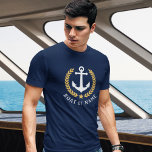 Je boot of naam Anchor Gold Style Laurel Navy T-shirt<br><div class="desc">Een Nautical Boat Anchor,  Gold Style Laurel Leaves en Star met uw persoonlijke naam of Boat Name op een Navy Blue T-Shirt.</div>