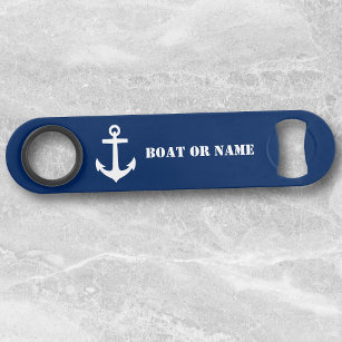 Je boot of naam Nautical Anchor White Navy Blue Speed Flessenopener