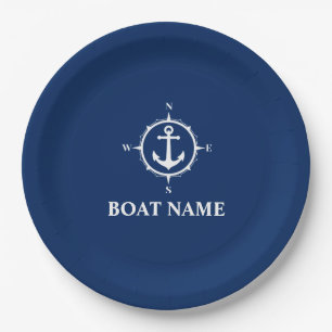 Je botnaam compass Anchor Navy Blue 9" Papieren Bordje