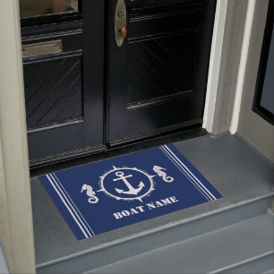 Je botnaam Seahorse Anchor Blue Entryway Deurmat