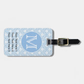 Je brief, Monogram. Bleek blauw Damaspatroon. Bagagelabel (Voorkant horizontaal)