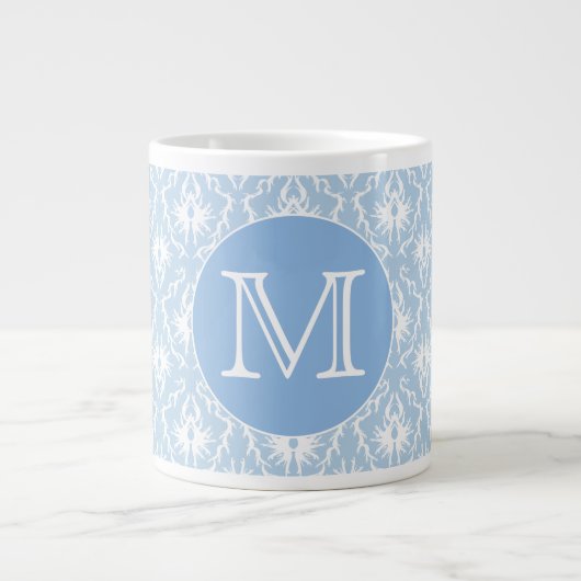 Je brief, Monogram. Bleek blauw Damaspatroon. Grote Koffiekop (Voorkant)