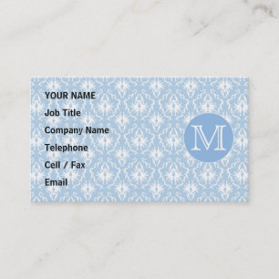 Je brief, Monogram. Bleek blauw Damaspatroon. Visitekaartje