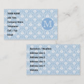 Je brief, Monogram. Bleek blauw Damaspatroon. Visitekaartje (Voorkant / Achterkant)