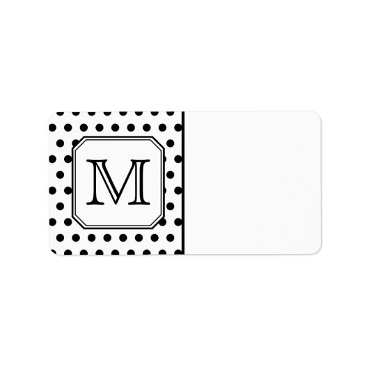 Je brief monogram. Zwart-wit Polka Dots. Etiket (Voorkant)