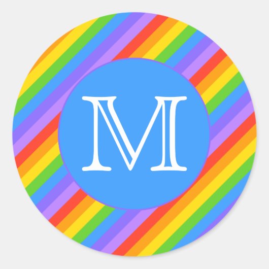 Je brief, regenboogstripes Monogram. Ronde Sticker (Voorkant)