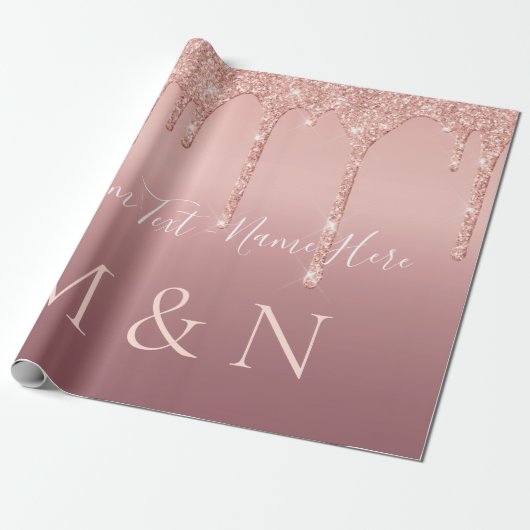 Je bruiloft tekst Roos Gold Blush Sparkle Glitter Cadeaupapier (Uitgerold)