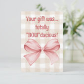 Je cadeau was helemaal "Bow"dacious gingham strik Bedankkaart (Staand voorkant)