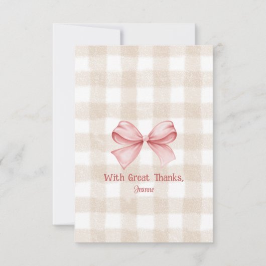 Je cadeau was helemaal een "Bow"dacious geruite st Bedankkaart (Achterkant)
