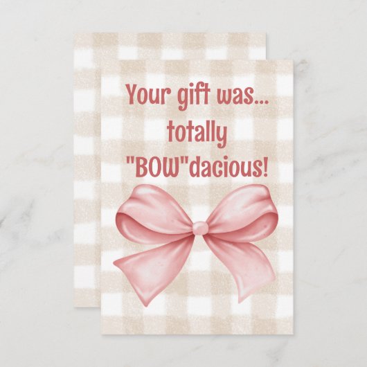 Je cadeau was helemaal een "Bow"dacious geruite st Bedankkaart (Voorkant / Achterkant)