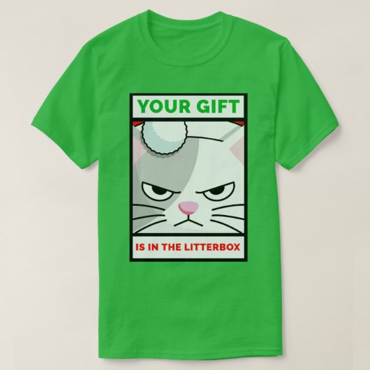 Je cadeau zit in de kattenbak Funny Cat Lover GIF T-shirt (Design voorkant)