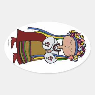 Je dansen meisje in Oekraïense folk jurk Ovale Sticker