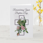 Je doopdag, kruis en rozen herdacht kaart (Gele Bloem)