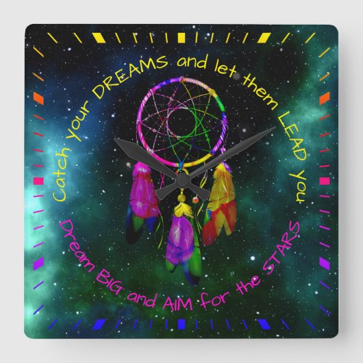 Je dromen dromen dromen Boho Chic Vierkante Klok (Voorkant)