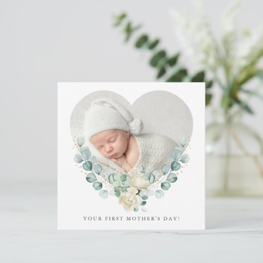 Je eerste bloemhart foto Moederdag plat Kaart (Staand voorkant)