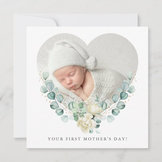 Je eerste bloemhart foto Moederdag plat Kaart (Voorkant)