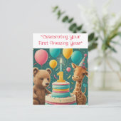 "Je eerste geweldige jaar vieren!" Briefkaart (Staand voorkant)