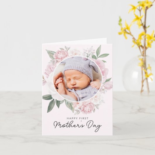 Je eerste Moederdag Peony Flowers-foto Kaart (Gele Bloem)