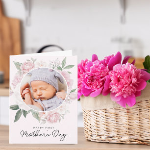 Je eerste Moederdag Pioen Bloemen Foto Kaart