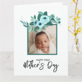 Je eerste Moederdag Roze Groene Foto Kaart (Gele Bloem)