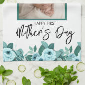 Je eerste Moederdag Rozen Groene Foto Theedoek (Gevouwen)