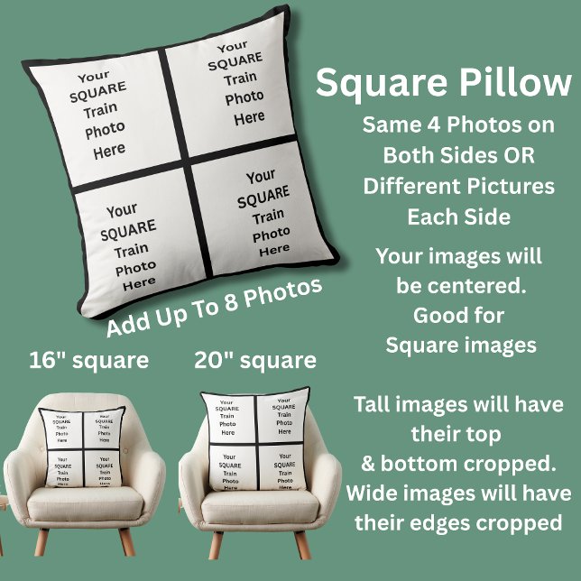 Je eigen 8 ACHT foto's op Square Pillow Kussen (Creator heeft geüpload)
