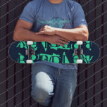 Je eigen aangepaste naam persoonlijke blauwe int t persoonlijk skateboard<br><div class="desc">Voeg Uw Eigen Naam van de Douane Gepersonaliseerde eigenschappen van het Skateboard toe uw gepersonaliseerde naam in moderne muntgroene typografie op een eenvoudige blauwe achtergrond. Personaliseer door de tekst in het verstrekte tekstvakje uit te geven. Geef een aangepast geschenk, een gepersonaliseerd skateboard aan je favoriete skateboarder voor Kerstmis, verjaardag of...</div>