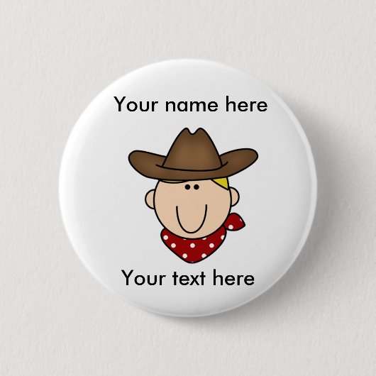 Je eigen blond cowboy aanpassen ronde button 5,7 cm (Voorkant)