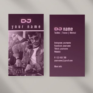 Je eigen DJ-foto techno roze Visitekaartje
