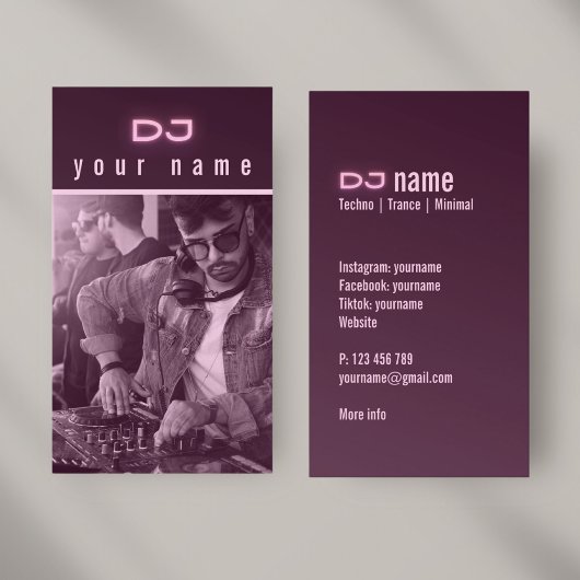 Je eigen DJ-foto techno roze Visitekaartje