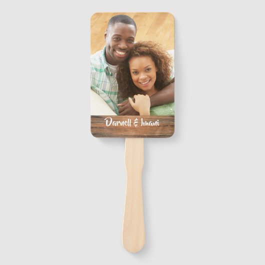 Je eigen foto Rustic Monogrammed Wedding Handwaaier (Voorkant)