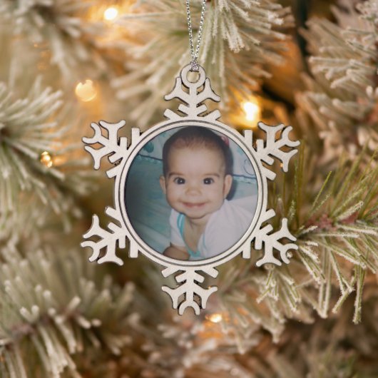 Je eigen foto toevoegen tin sneeuwvlok ornament (Boom)