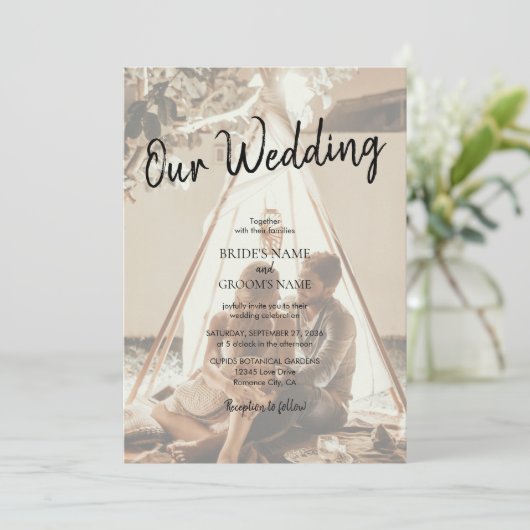 Je eigen foto's gaan over bruiloft kaart (Staand voorkant)