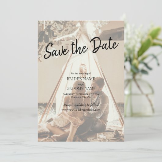 Je eigen foto's gaan over het huwelijk save the date (Staand voorkant)