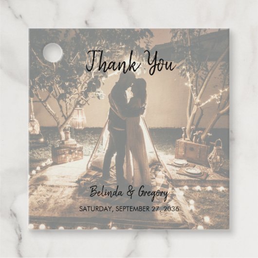 Je eigen foto's met een bruidsschat bedankjes labels (Voorkant)