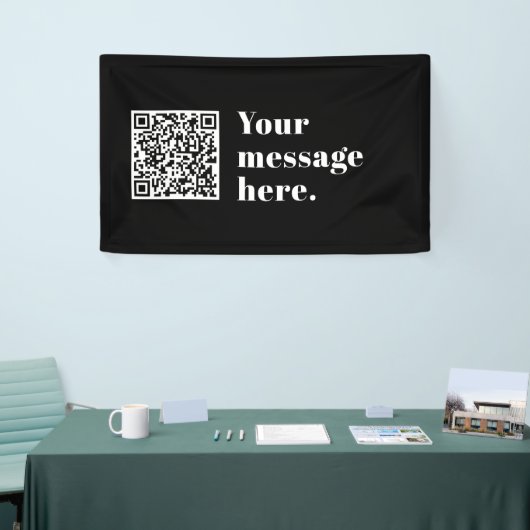 Je eigen geüploade QR-code & bewerkbare retro teks Spandoek (Beurs)