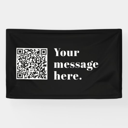 Je eigen geüploade QR-code & bewerkbare retro teks Spandoek (Horizontaal)