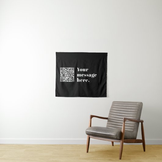 Je eigen geüploade QR-code & bewerkbare retro-teks Wandkleed (In Situ (horizontaal))