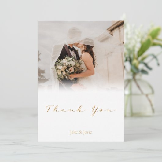 Je eigen romantische foto, verloop, bruiloft bedankkaart (Staand voorkant)